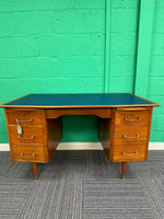 1960s Midcentury Desk with blue leather top and matching chair