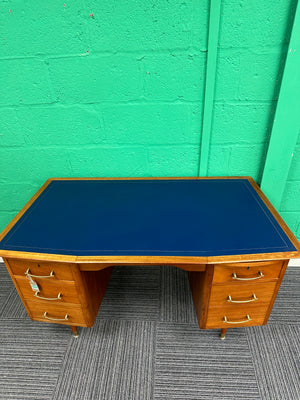 1960s Midcentury Desk with blue leather top and matching chair