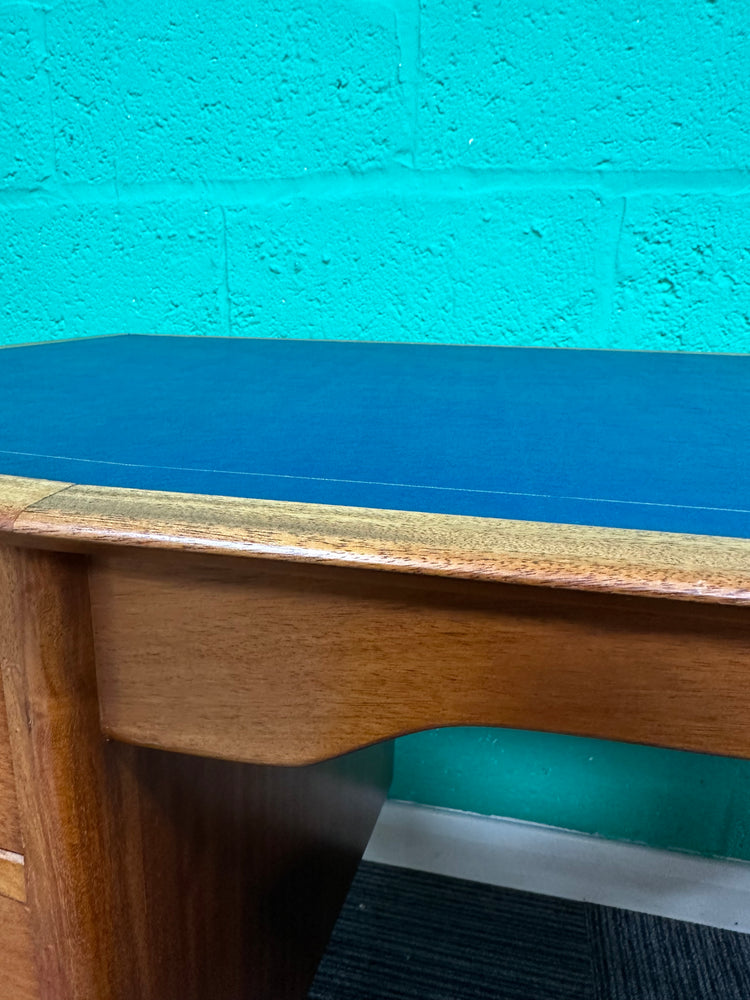 1960s Midcentury Desk with blue leather top and matching chair