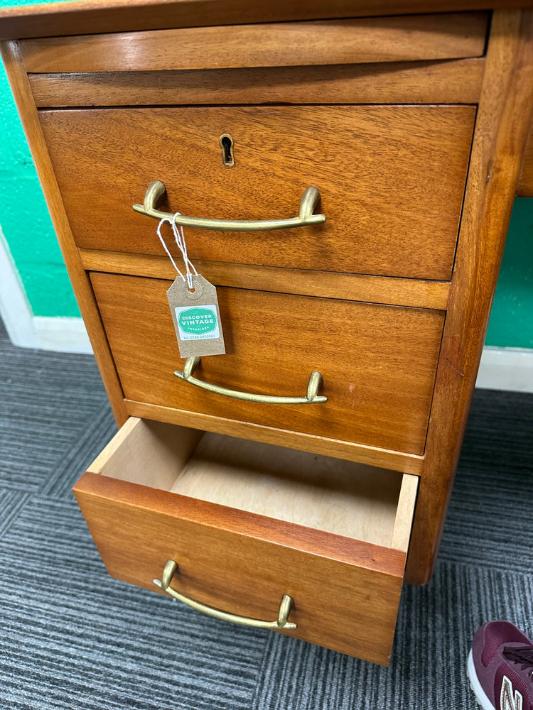 1960s Midcentury Desk with blue leather top and matching chair