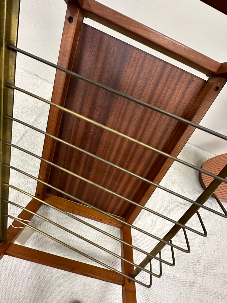 Small Danish Midcentury Teak Table with Magazine/Record Rack on wheels