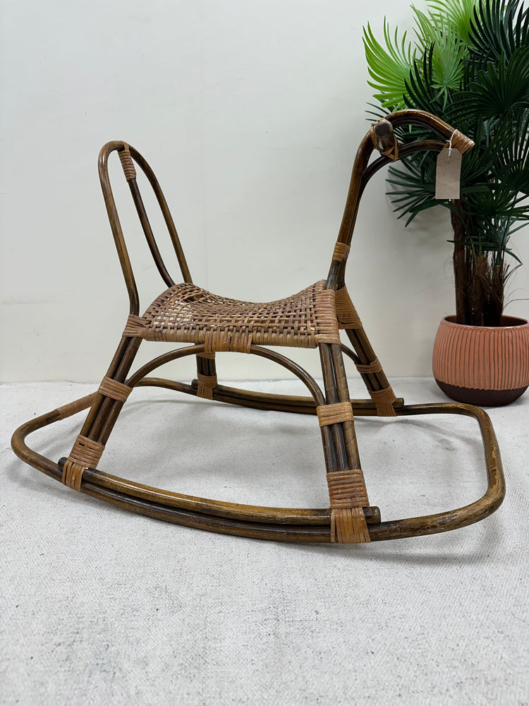 1970s Bamboo/Rattan Childs Rocking Horse