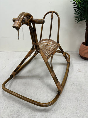 1970s Bamboo/Rattan Childs Rocking Horse