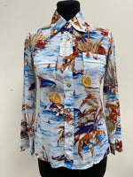 1970s Novelty cotton Shirt/Blouse with dagger collar