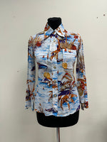 1970s Novelty cotton Shirt/Blouse with dagger collar