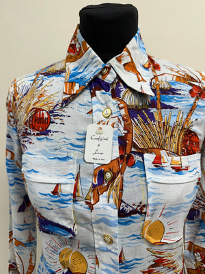 1970s Novelty cotton Shirt/Blouse with dagger collar