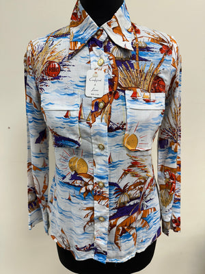 1970s Novelty cotton Shirt/Blouse with dagger collar