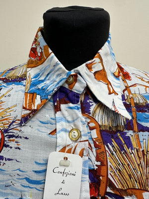 1970s Novelty cotton Shirt/Blouse with dagger collar