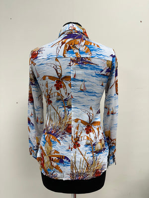 1970s Novelty cotton Shirt/Blouse with dagger collar